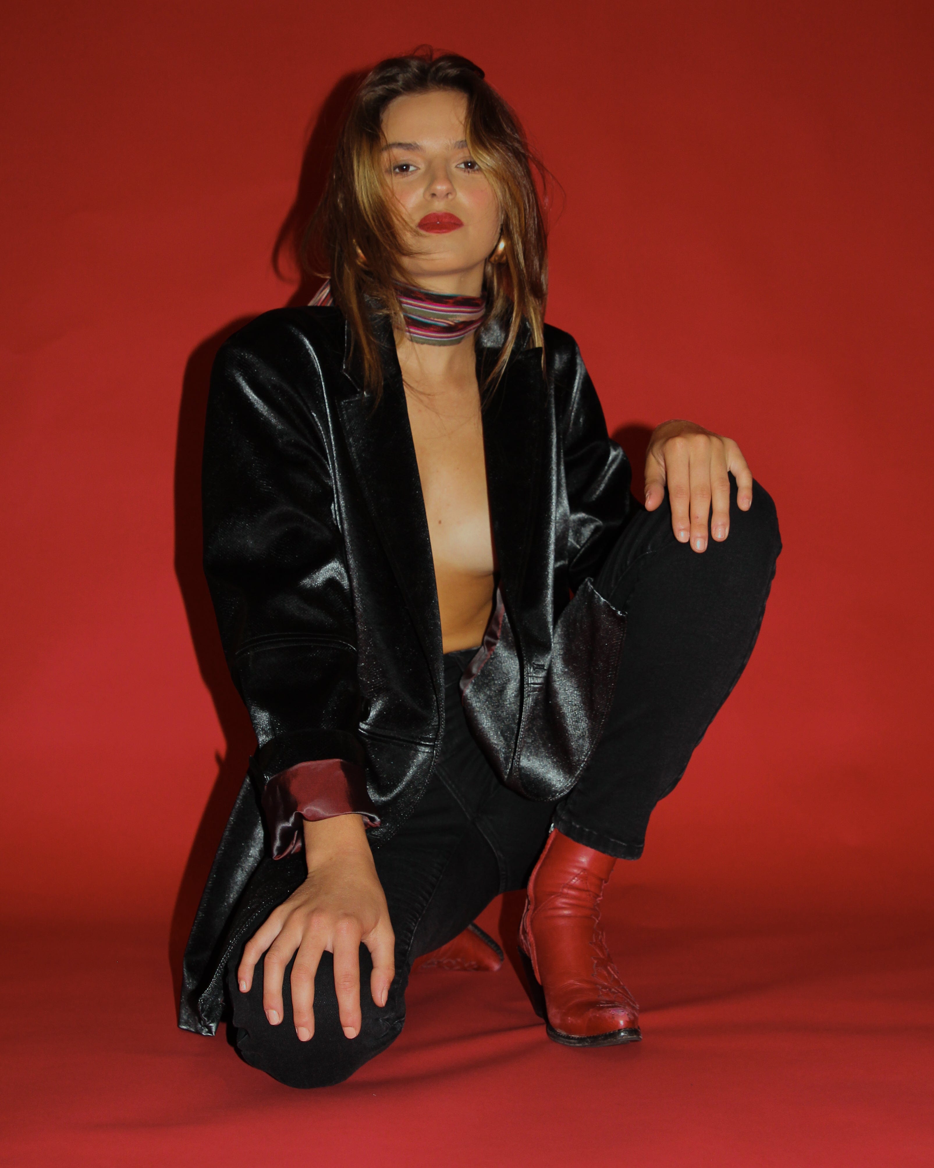 Jillian Vegan Suede Leather Blazer - Black