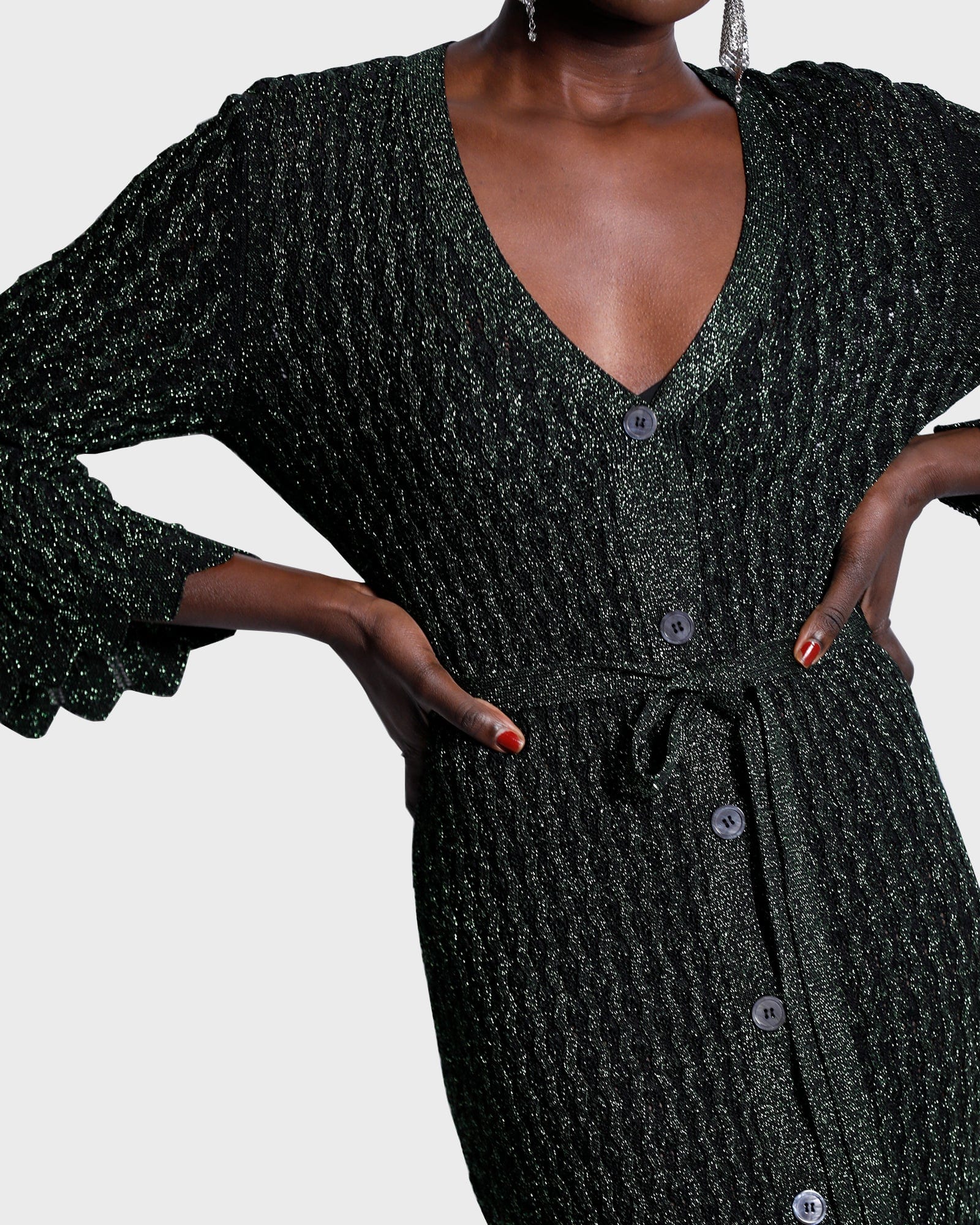 Roberta Lurex Cardigan Dress - Green
