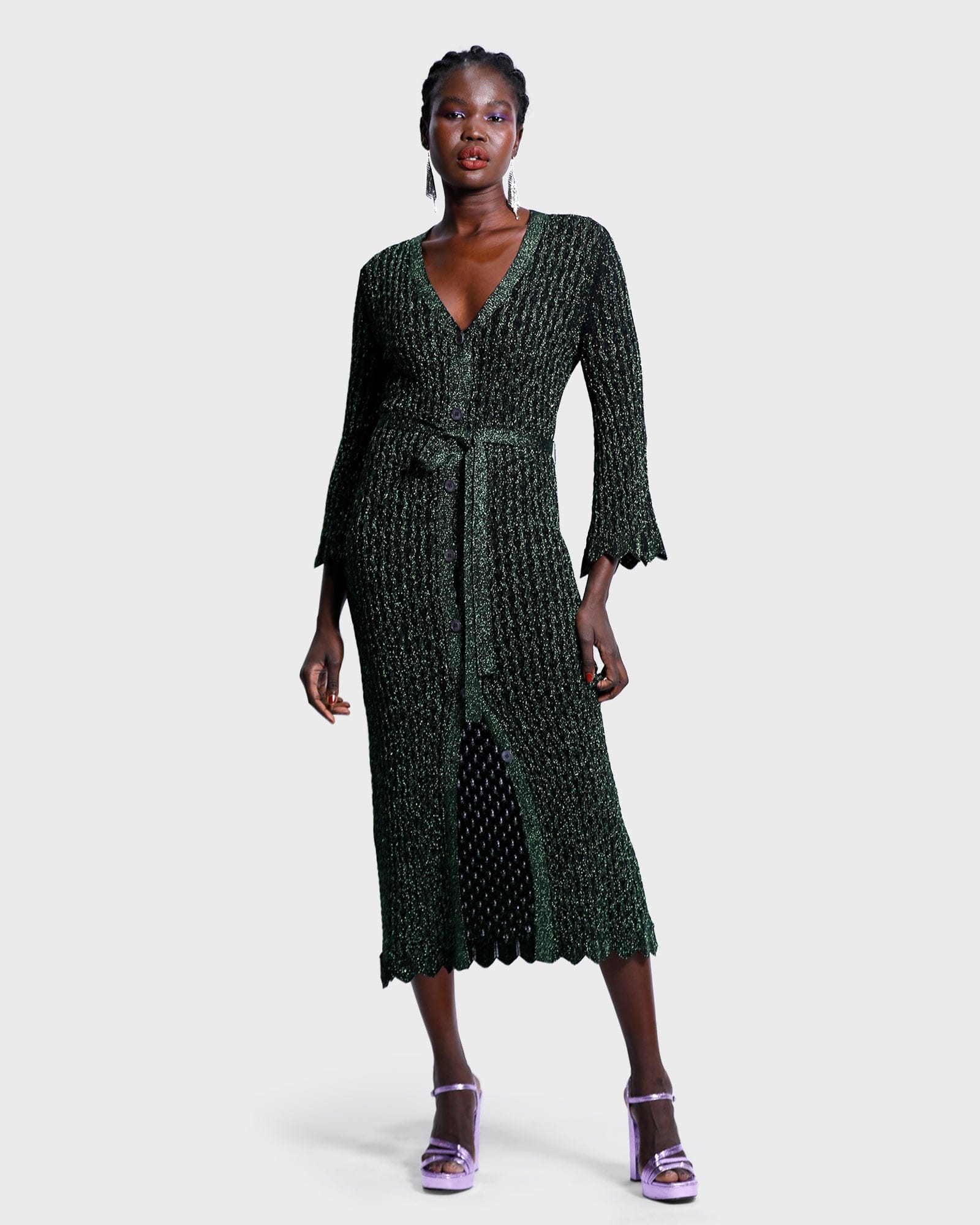 Roberta Lurex Cardigan Dress - Green